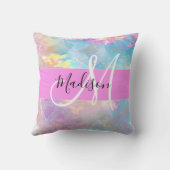 虹色ガーリーホログラフィック虹色モノグラム名 クッション (裏面)