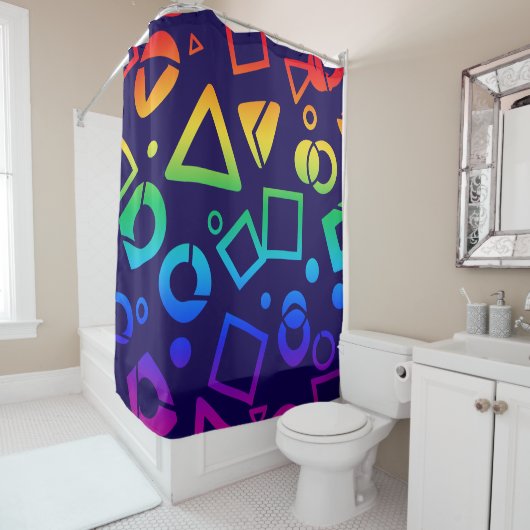 虹色キュービクスの濃い青の背景 シャワーカーテン (インサイチュ)