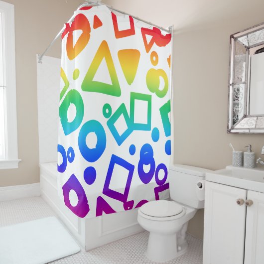 虹色キュービクスの白い背景 シャワーカーテン (インサイチュ)