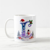 虹色クリスマスのLの文字と雪だるま コーヒーマグカップ (左)