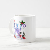 虹色クリスマスのWの文字と雪だるま コーヒーマグカップ (正面左)