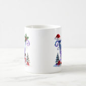 虹色クリスマスのWの文字と雪だるま コーヒーマグカップ (中央)