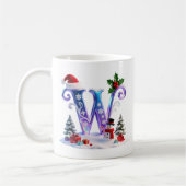 虹色クリスマスのWの文字と雪だるま コーヒーマグカップ (左)