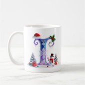 虹色クリスマスアルファベット I と雪だるま コーヒーマグカップ (左)