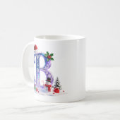 虹色クリスマスアルファベットBと雪だるま コーヒーマグカップ (正面左)