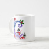 虹色クリスマスアルファベットCと雪だるま コーヒーマグカップ (正面左)