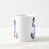 虹色クリスマスアルファベットDと雪だるま コーヒーマグカップ (中央)