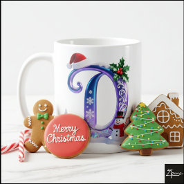 虹色クリスマスアルファベットDと雪だるま コーヒーマグカップ