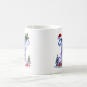 虹色クリスマスアルファベットHと雪だるま コーヒーマグカップ (中央)