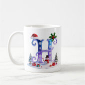虹色クリスマスアルファベットHと雪だるま コーヒーマグカップ (左)