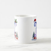 虹色クリスマスアルファベットNと雪だるま コーヒーマグカップ (中央)