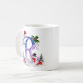 虹色クリスマスアルファベットRと雪だるま コーヒーマグカップ (正面左)