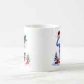 虹色クリスマスアルファベットRと雪だるま コーヒーマグカップ (中央)
