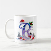 虹色クリスマスアルファベットRと雪だるま コーヒーマグカップ (左)