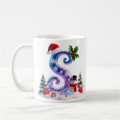 虹色クリスマスアルファベットSと雪だるま コーヒーマグカップ (左)