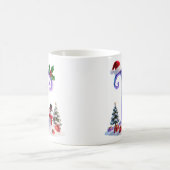 虹色クリスマスアルファベットTと雪だるま コーヒーマグカップ (中央)