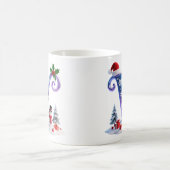 虹色クリスマスアルファベットVと雪だるま コーヒーマグカップ (中央)