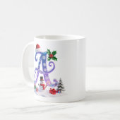 虹色クリスマスレターAと雪だるま コーヒーマグカップ (正面左)