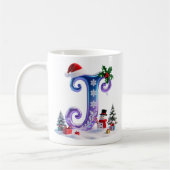 虹色クリスマスレターJと雪だるま コーヒーマグカップ (左)