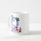 虹色クリスマスレターQと雪だるま コーヒーマグカップ (正面左)