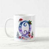 虹色クリスマスレターQと雪だるま コーヒーマグカップ (左)