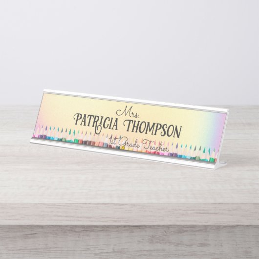 虹色クレヨンカラフルスクール先生教育者 デスクネームプレート (正面)