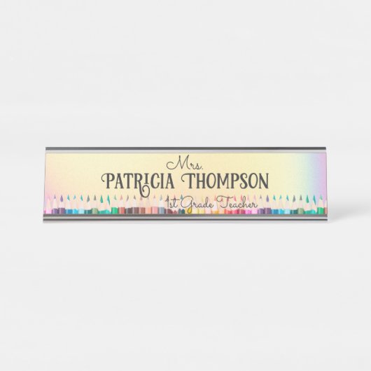 虹色クレヨンカラフルスクール先生教育者 デスクネームプレート (正面)