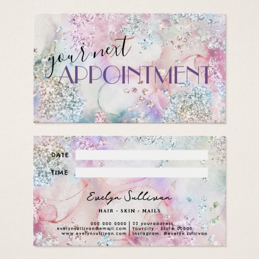 虹色グリッター水彩アポイントメントカード (正面&裏面)