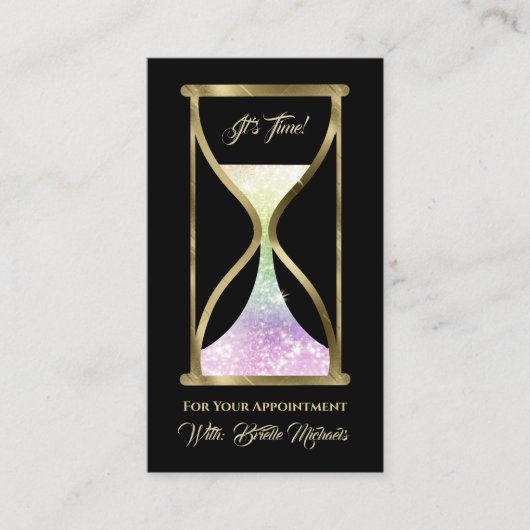 虹色グリッター砂時計の髪とメイクアップ 予約カード (正面)