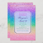 虹色グリッター スパークル グラム パーティー招待状 招待状 (正面/裏面)
