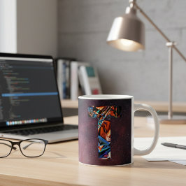 虹色コズミックイニシャルTモノグラム コーヒーマグカップ