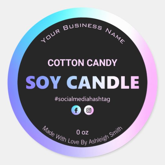 虹色コットンキャンディ色の大豆キャンドルラベル ラウンドシール (正面)