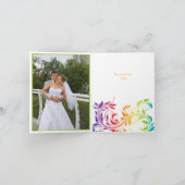 虹色スクロール葉の結婚式は感謝していしています サンキューカード (内部)