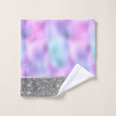 虹色スタイリッシュエレガントグラデーショングリッター光沢 バスタオルセット (ウォッシュタオル)