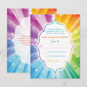 虹色ストライプの太陽のバースト結婚式返信カード 出欠カード (正面/裏面)