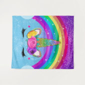 虹色スパークルグリッター ユニコーンホーン フェイス 女の子 タペストリー (正面(横))