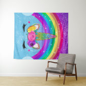 虹色スパークルグリッター ユニコーンホーン フェイス 女の子 タペストリー (インサイチュ(横))