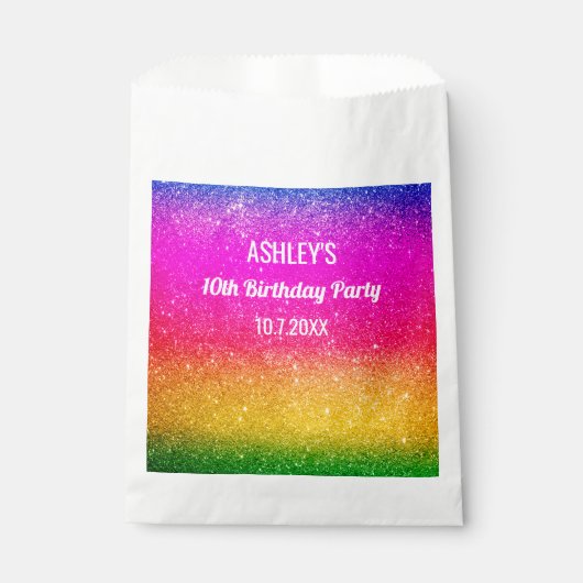 虹色スパークルピンクイエローグリーン プレゼントバッグ フェイバーバッグ (正面)