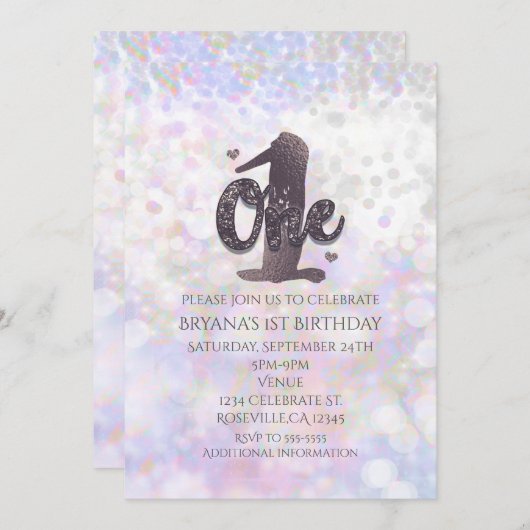 虹色スパークルワンバースデー招待状 招待状 (正面/裏面)