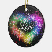 虹色スプレー絵を描スパーキンググリッターハート セラミックオーナメント (左)