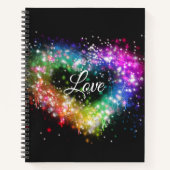 虹色スプレー絵を描スパーキンググリッターハート ノートブック (正面)