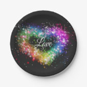 虹色スプレー絵を描スパーキンググリッターハート ペーパープレート (正面)