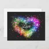 虹色スプレー絵を描スパーキンググリッターハート ポストカード (正面/裏面)