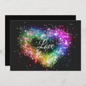 虹色スプレー絵を描スパーキンググリッターハート 招待状 (正面/裏面)