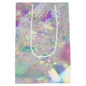 虹色ティンセルメリークリスマスホワイトスノーフレーク ミディアムペーパーバッグ (裏面)