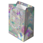 虹色ティンセルメリークリスマスホワイトスノーフレーク ミディアムペーパーバッグ (裏面アングル)