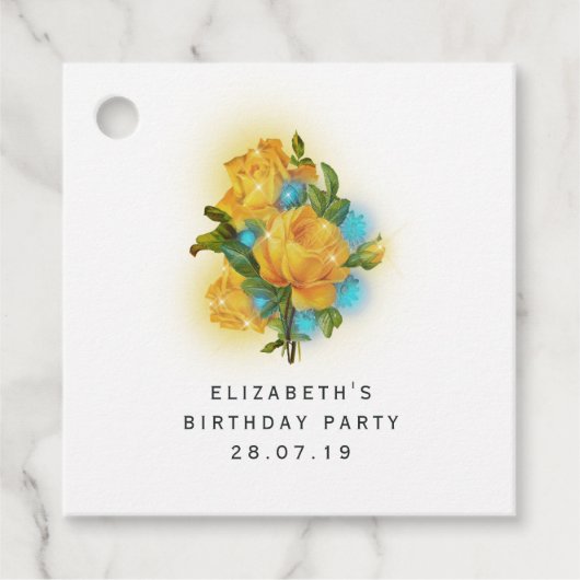 虹色ティール（緑がかった色）アンドゴールデンイエローローズアンドレース フェイバータグ (正面)