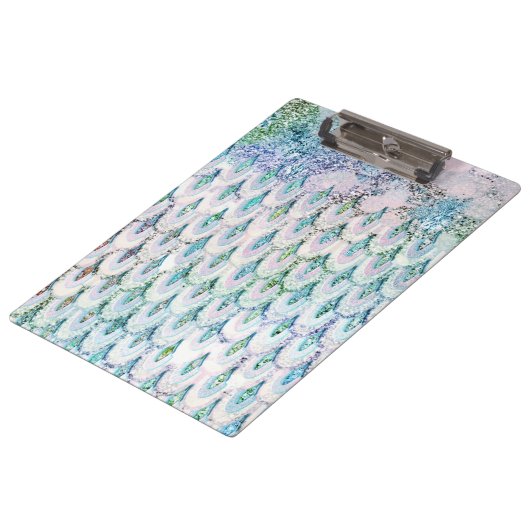 虹色ティール（緑がかった色）グリッターマーメイドフィッシュはかりで測 クリップボード (アングル)