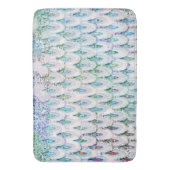 虹色ティール（緑がかった色）グリッターマーメイドフィッシュはかりで測 バスマット (正面縦)