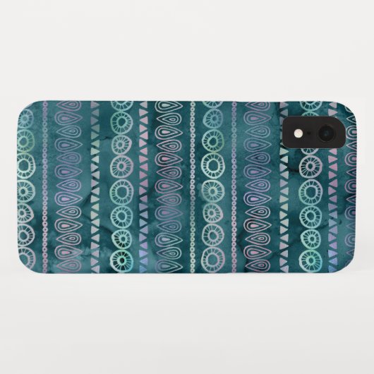 虹色ティール(緑がかった色)グリーンボホハンドドロードパターン Case-Mate iPhoneケース (裏面(横))